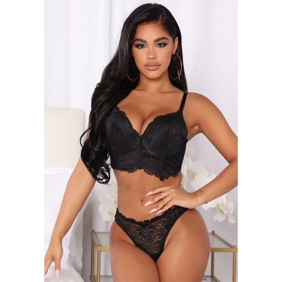 Don’t Need You Lace 2‑Pc Set – by Fashion Nova Black Padded Bra & Thong 34B - Picture 1 of 2